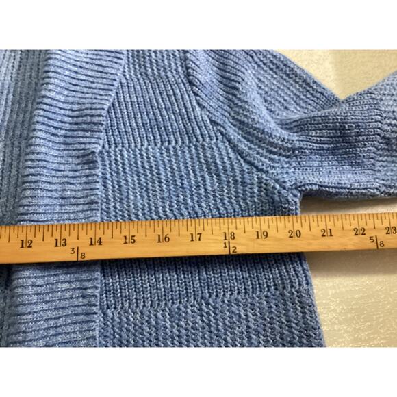 L.L. Bean Womens Sweater Blue Open Front Cardigan Shawl collar Tight Knit size L - Picture 6 of 8